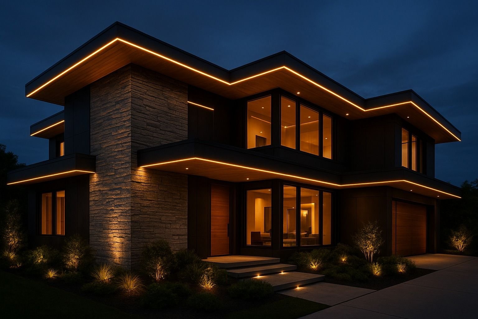 EcooHaven home at night